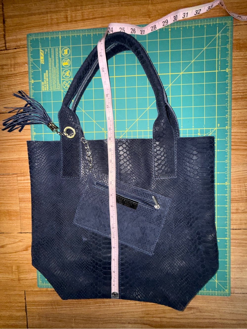 Dark Navy Blue leather-Snake Shoulder Bag Made in Italy